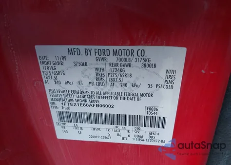 2010 Ford F-150 Stx/Xl/Xlt z USA, uszkodzony, nr VIN 1FTEX1E80AFB06002